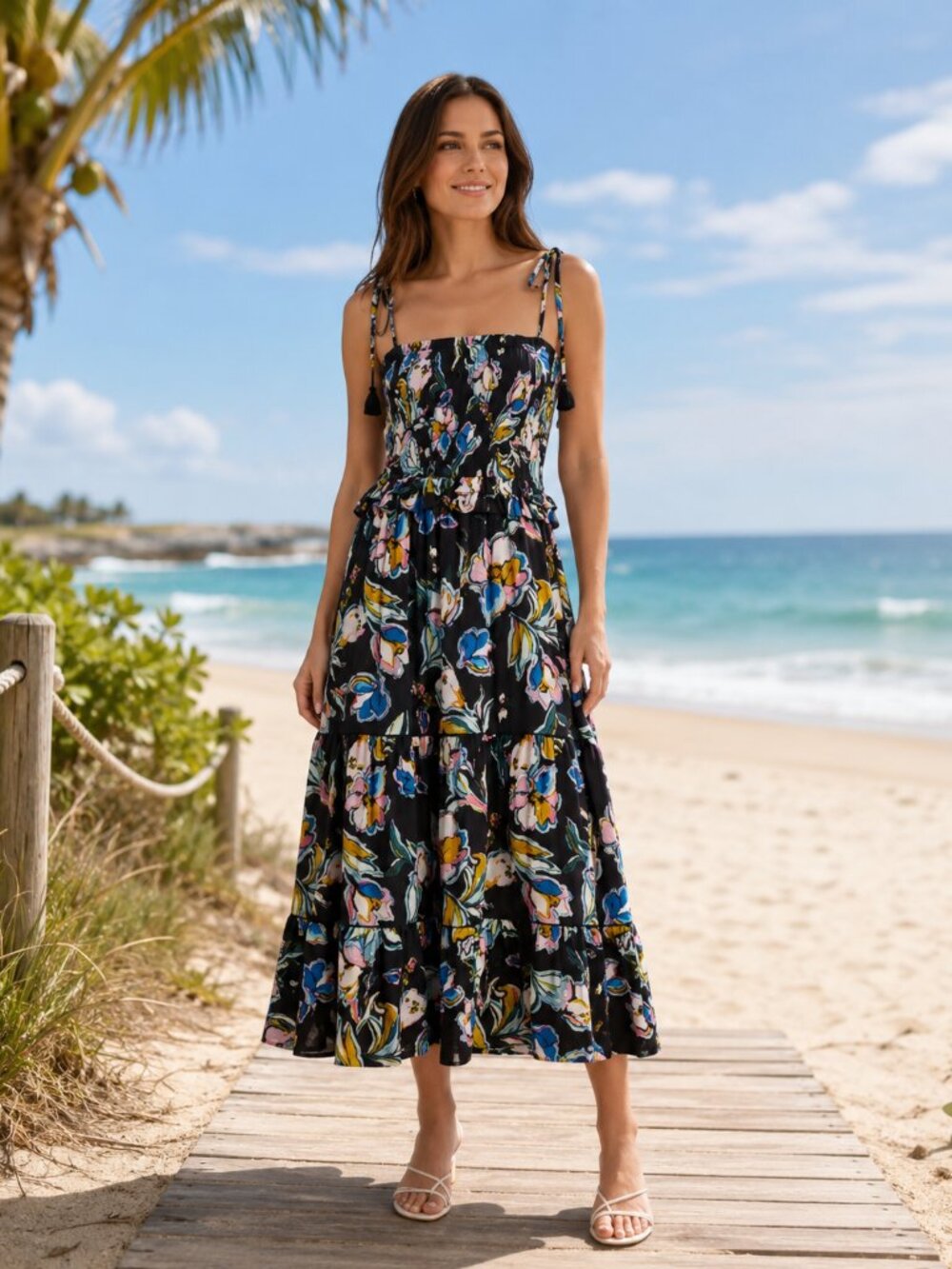 NEW LOST + WANDER Floral Black Maxi Dress size S